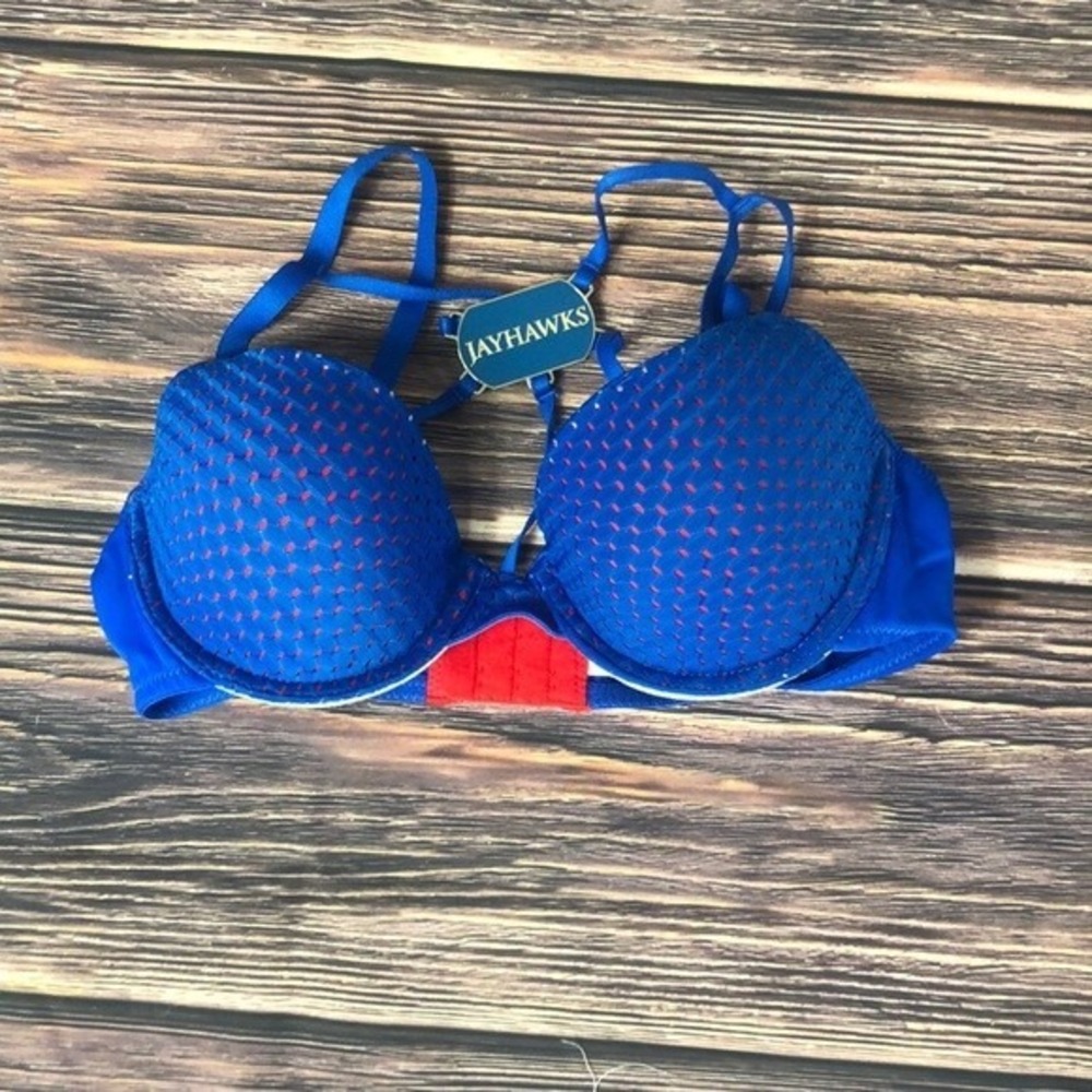 NUYU Kansas University Jayhawks KU Blue Red Mesh Bra NEW Womens Size 34B‎